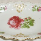 ANTIQUE FINE PORCELAIN SCALLOPED DISH WITH HANDLES HANDPAINTED ROSES GERMANY
