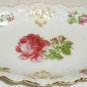 ANTIQUE FINE PORCELAIN SCALLOPED DISH WITH HANDLES HANDPAINTED ROSES GERMANY