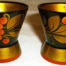 VINTAGE HANDPAINTED HANDCARVED WOODEN EGG CUP RUSSIA KHOHLOMA HOHLOMA DESIGN /2