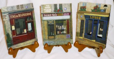 CHIU TAK HAK 3D HARD RESIN DECORATIVE TILES FRENCH STREET STORE FRONTS SET/3 +ST