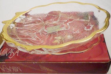 BEAUTIFUL MIKASA 3D CLEAR GLASS ANGEL SONG GOLD TRIM SWEET DISH JAPAN NMB CHRISTMAS