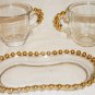 VINTAGE IMPERIAL GLASS OHIO CANDLEWICK GOLD BEADS CREAMER, SUGAR BOWL & TRAY SET