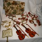 CHRISTMAS ORNAMENTS MUSICAL INSTRUMENTS VIOLINS HORNS TRUMPHETS ANGELS + FABRIC+