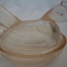 VINTAGE HEISEY LIGHT PINK GLASS SMALL CHICKEN HEN ON A NEST COVERED DISH BOWL