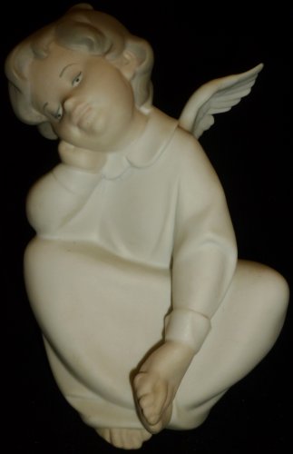 LLADRO UNGLAZED PORCELAIN FIGURINE THINKING ANGEL PENSANDRO 4539 MADE IN SPAIN