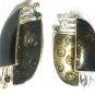 BEAUTIFUL GRAY ENAMEL & STONES OVAL EARRINGS