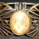 BEAUTIFUL VINTAGE COPPER HINGED BRACELET CLAMPER WITH STONES