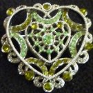GORGEOUS VINTAGE FASHION JEWELRY BROCH PIN HEART FAUX GLASS EMERALDS