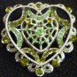 GORGEOUS VINTAGE FASHION JEWELRY BROCH PIN HEART FAUX GLASS EMERALDS