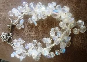 DESIGNER CLEAR CRYSTAL BEADED BRACELET WITH SILVER FLOWER CLASP