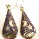GORGEOUS SILVER STERLING ENAMEL PEARL MOON & STARS DANGLING TEAR DROP EARRINGS