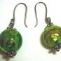 STERLING SILVER & MULTICOLOR GREEN MURANO ITALY GLASS BALL BUBBLE DUNGLE EARRING