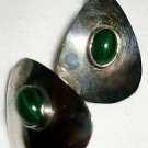 BEAUTIFUL MALACHITE EILAT JEMSTONE & STERLING SILVER DANGLING OVAL EARRINGS