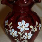 VINTAGE CRANBERRY GLASS VASE FENTON P. HAYHURST PAINTED AND SIGNED