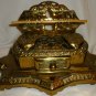 VINTAGE SOLID BRASS BRONZE DOUBLE INKWELL BY BRADLEY & HUBBARD DESKTOP DECOR