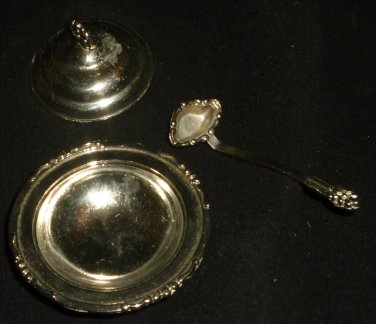 ANTIQUE SILVERPLATED CONDIMENT RELISH MINIATURE LIDDED DISH W/SPOON IMPERIAL