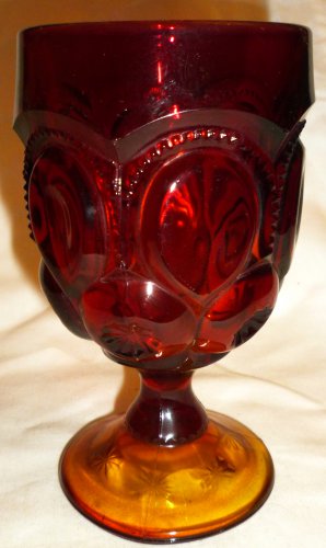 VINTAGE RUBY RED GLASS GOBLET L.E.SMITH MOON & STARS PATTERN