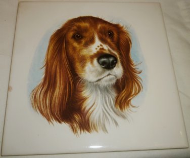 VINTAGE DECORATIVE PORCELAIN TILE HANDPAINTED ENGLISH SPRINGER SPANIEL