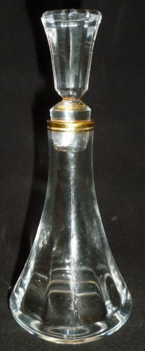 VINTAGE CLEAR CRYSTAL GLASS GOLD TRIP OPTICAL GLASS TALL PERFUME BOTTLE DECANTER