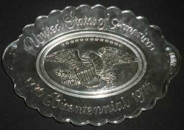 CLEAR PRESSED GLASS AVON BICENTENNIAL 1776-1976 OVAL DISH PLATE AMERICANA/EAGLE