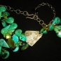 VINTAGE NATIVE AMERICAN NAVAJO GREEN TURQUOISE TEAR DROP BEADS & SILVER NECKLACE