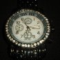OSIROCK PEARL FACE RHINESTONE WRISTWATCH WATCH BLACK BODY WITH METAL BRACELET