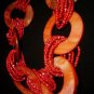 VINTAGE MULTISTRAND MULTI RED SEED BEAD & PEARL DISK RING NECKLACE