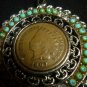BEAUTIFUL SUN BURST NAVAJO ART TURQUOISE BEADS INDIAN PENDANT WITH PENNY 1907