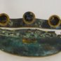 VINTAGE BRONZE GREEN PATINA MENORAH HEBREW INSCRIPTION JUDAISM CANDLES ARE HOLY