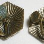 VINTAGE NEMO BRASS CAMEO WHITE ON BURGUNDY SCREW ON EARRINGS
