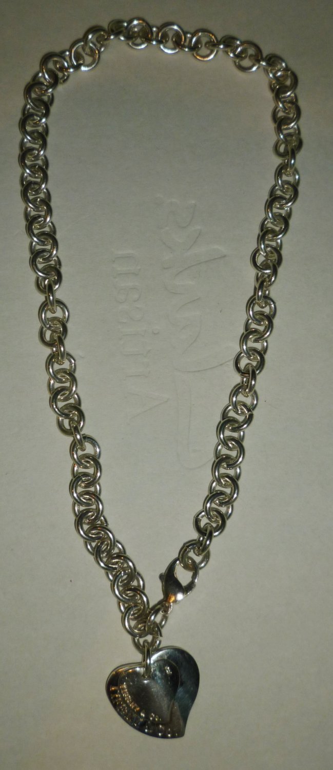.925 STERLING SILVER TWO HEARTS CHARM PENDANT CHAIN LINK NECKLACE TIFFANY & Co.