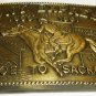COMMEMORATIVE VINTAGE BRASS BRONZE PONY EXPRESS ST.JOE TO SACRAMENTO BELT BUCKLE