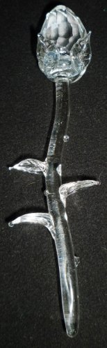 GORGEOUS ARTISAN CLEAR CRYSTAL GLASS ROSE BUD FLOWER 6" FIGURINE