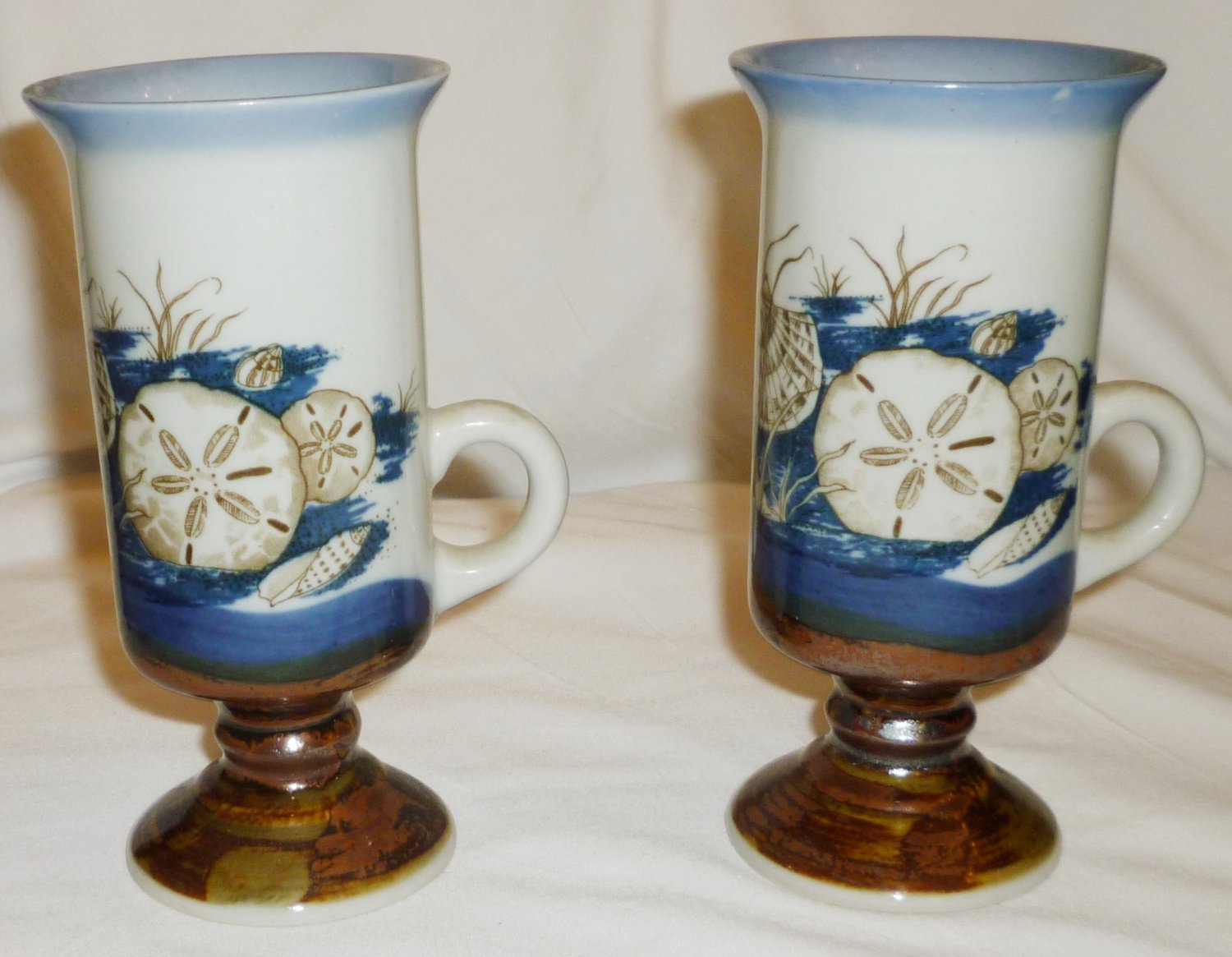 OTAGIRI IRISH COFFEE FOOTED PEDESTAL MUG HANDCRAFTED POTTERY JAPAN SEA SHELLS 2