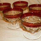 TIFFIN KING'S CROWN TIARA CRANBERRY GLASS SET OF 5 DESSERT SHERBET CHAMPAGNE