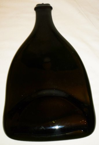 ART GLASS MELTED FLAT BOTTLE DARK GREEN GLASS CHEESE PLATTER WALL HANGING DECOR