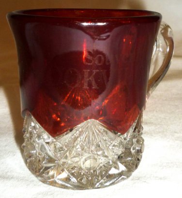 VINTAGE WESTMORELAND CLEAR RUBY GLASS PUNCH COFFEE CUP BROOKVILLE SOUVENIR ETCH