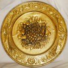 VINTAGE EMBOSSED TIN COPPER WALL HANGING PLATE MADE IN ENGLAND FRUITS GRAPES 14"