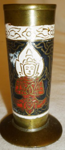 VINTAGE MINIATURE VASE PEN HOLDER BRASS ENAMEL CLOISONNE BUDDHA