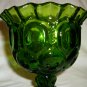 VINTAGE L.E. SMITH MOON & STAR GREEN GLASS CRIMPED RIM PEDESTAL COMPOTE BOWL