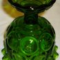 VINTAGE L.E. SMITH MOON & STAR GREEN GLASS CRIMPED RIM PEDESTAL COMPOTE BOWL