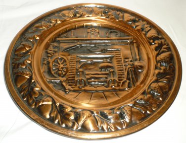 VINTAGE COPPERCRAFT GUILD TAUNTON MA EMBOSSED COPPER PLATE OAK HEARTH FIREPLACE