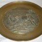 VINTAGE BRONZE BRASS HEAVY EMBOSSED DECORATIVE PLATE FARMER PLOWING W/OXEN