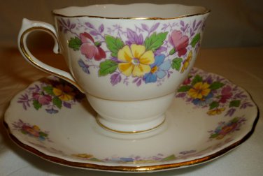 VINTAGE COLCLOUGH GENUINE BONE CHINA LONGTON ENGLAND CUP & SAUCER FLORAL SET
