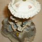 VINTAGE LACE PORCELAIN VICTORIAN DAME WOMAN W/UMBRELLA FIGURINE MUSIC BOX WALTZ