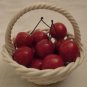VINTAGE PORCELAIN WEAVED BASKET WITH RED STEMMED CHERRIES LANZARIN ITALY HANDMADE