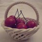 VINTAGE PORCELAIN WEAVED BASKET WITH RED STEMMED CHERRIES LANZARIN ITALY HANDMADE