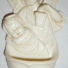 VINTAGE ITALY WHITE ALABASTER WALL POCKET HOLLY WATER GUARDIAN ANGEL BABY FIGURINE
