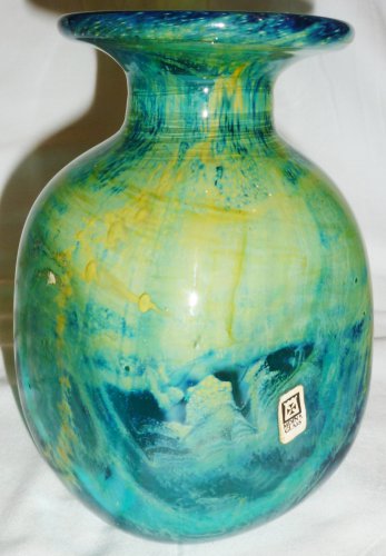 STUNNING VINTAGE MDINA ART STUDIO GLASS MALTA MING MALTESE TURQUOISE GREEN VASE