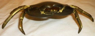 VINTAGE SOLID BRASS CRAB ASHTRAY TRINKET RING BOX REMOVABLE INDIVIDUAL ASHTRAY